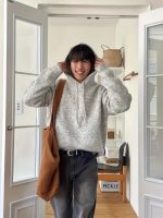 Gebreide Grijze Trui Met Capuchon Voor Heren - Afbeelding 2