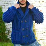 Casual Blauw Gebreide Cardigan Met Knopen Voor Heren - Afbeelding 4